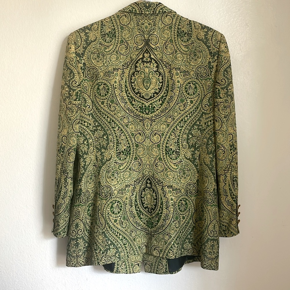 Vintage Escada | Green Paisley Blazer with Notched Lapels - Picture 2 of 8